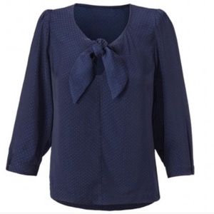 CABI Navy Tie Dot Blouse Medium